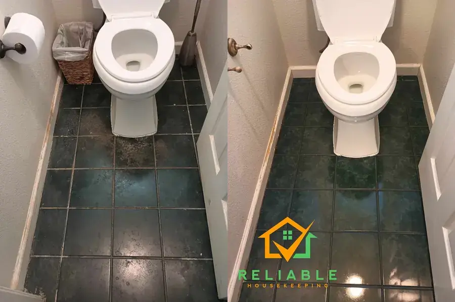 Bathroom toilet before and after cleaning